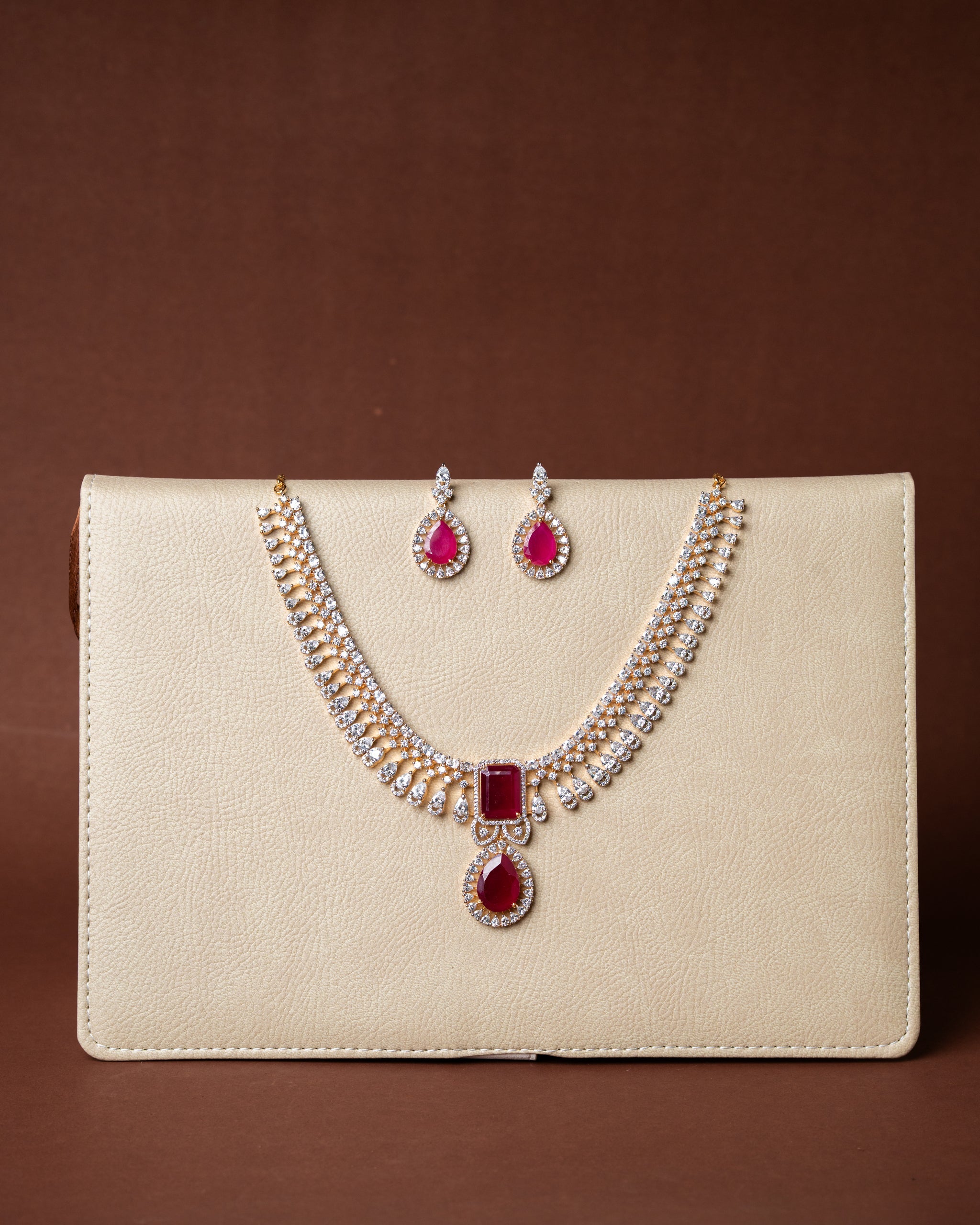 Zircon with Ruby Party Wear Necklace Set