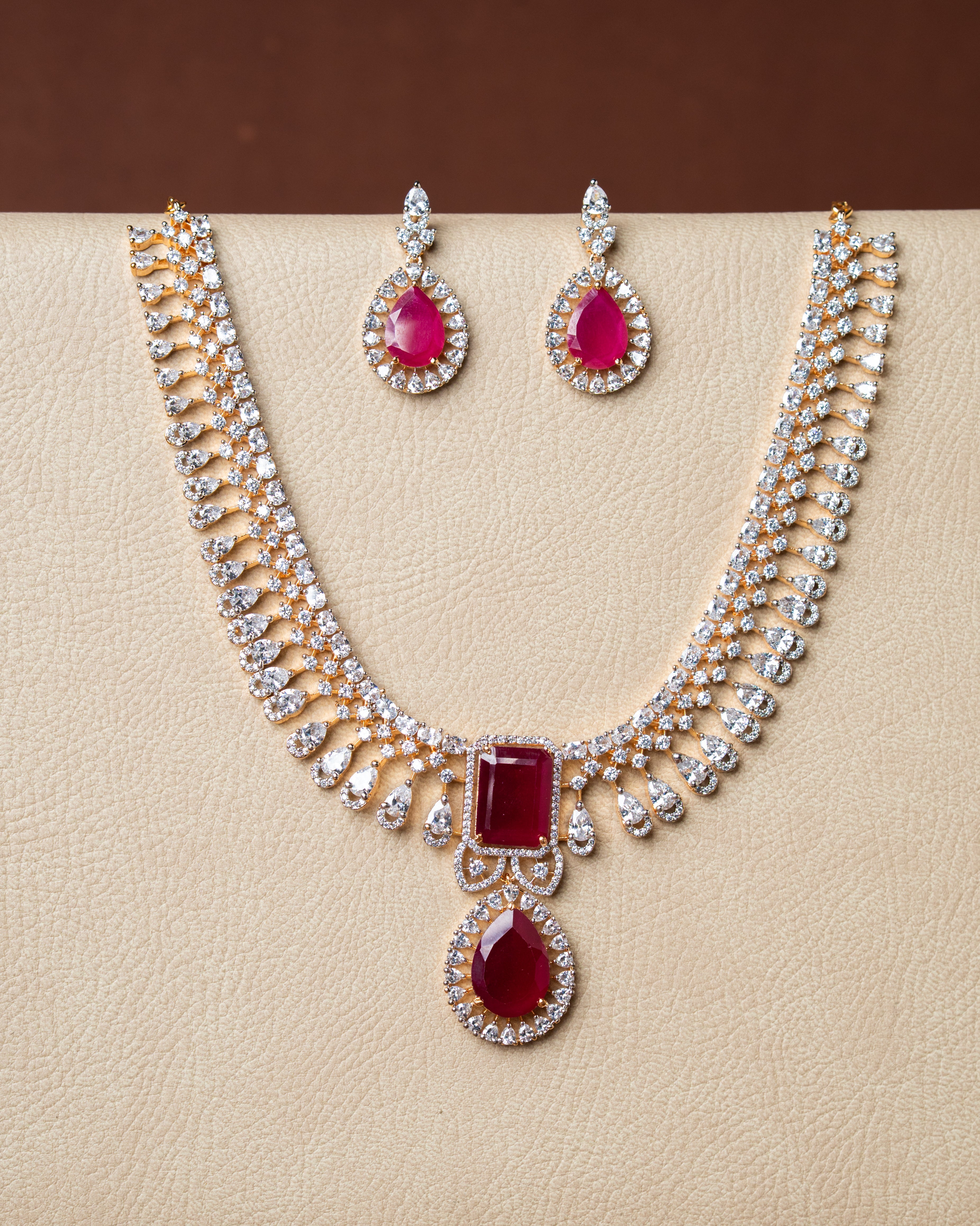 Zircon with Ruby Party Wear Necklace Set