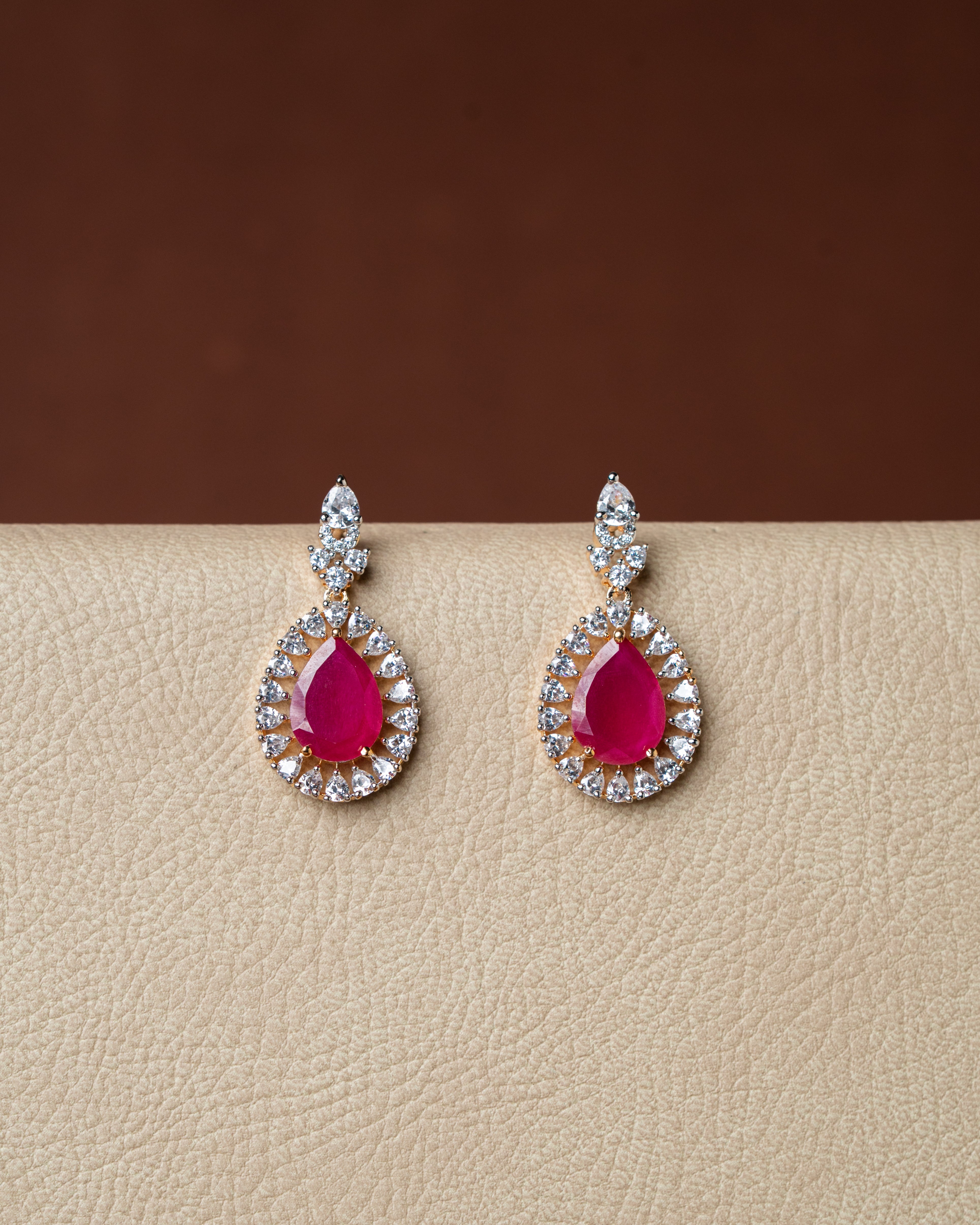 Zircon with Ruby Party Wear Necklace Set