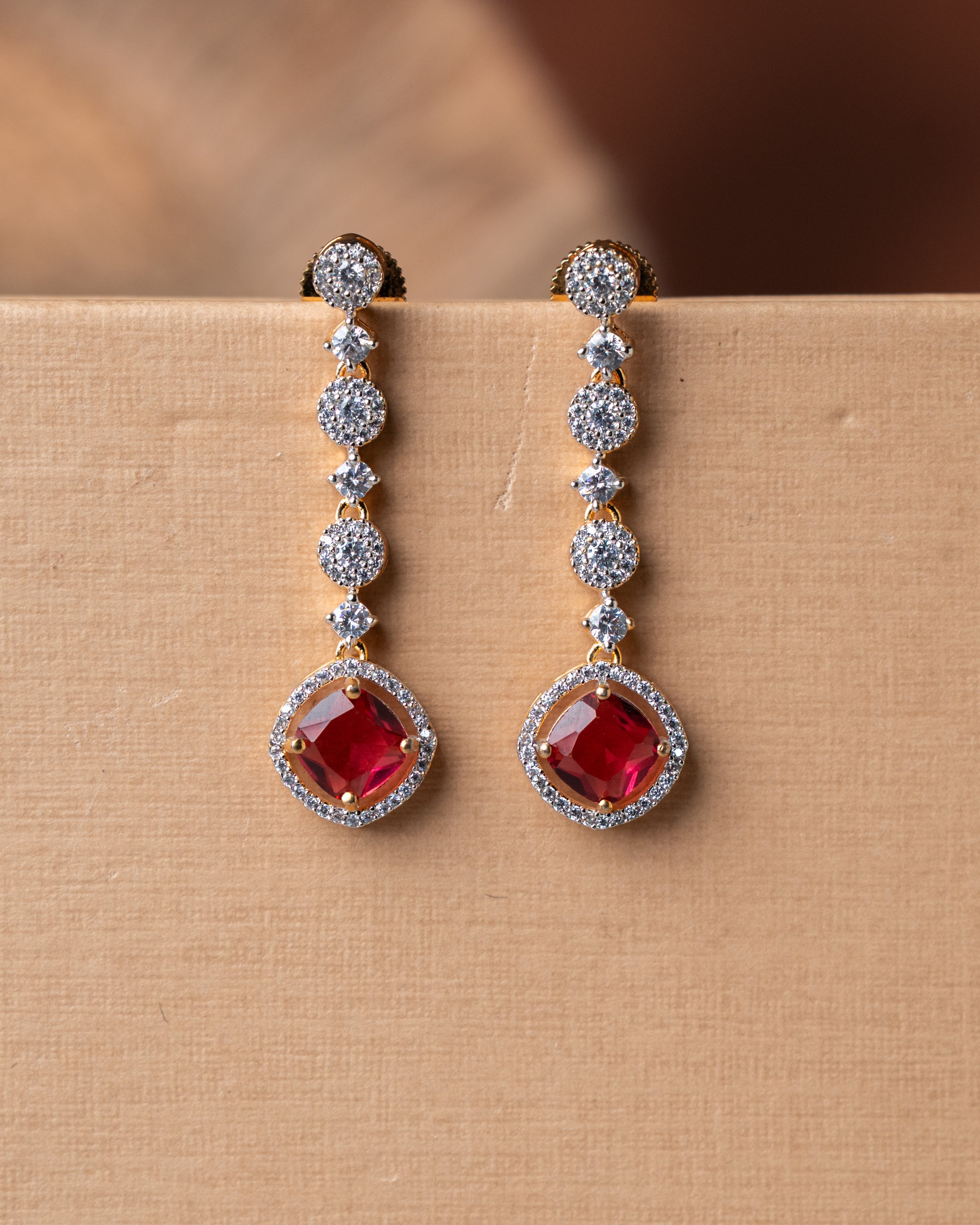 Gold-Toned Ruby & AD Solitaire Necklace Set