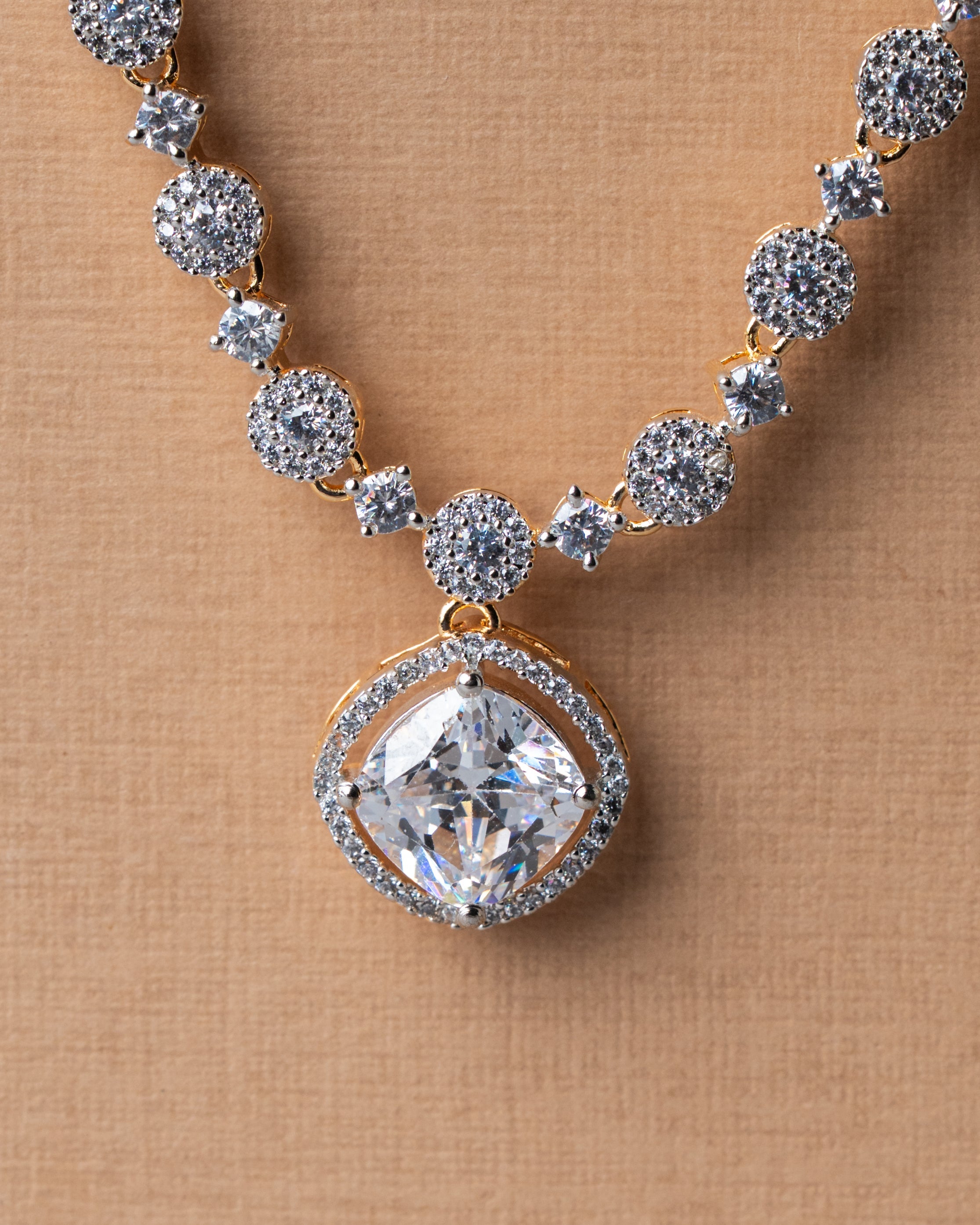 Gold-Toned Ruby & AD Solitaire Necklace Set