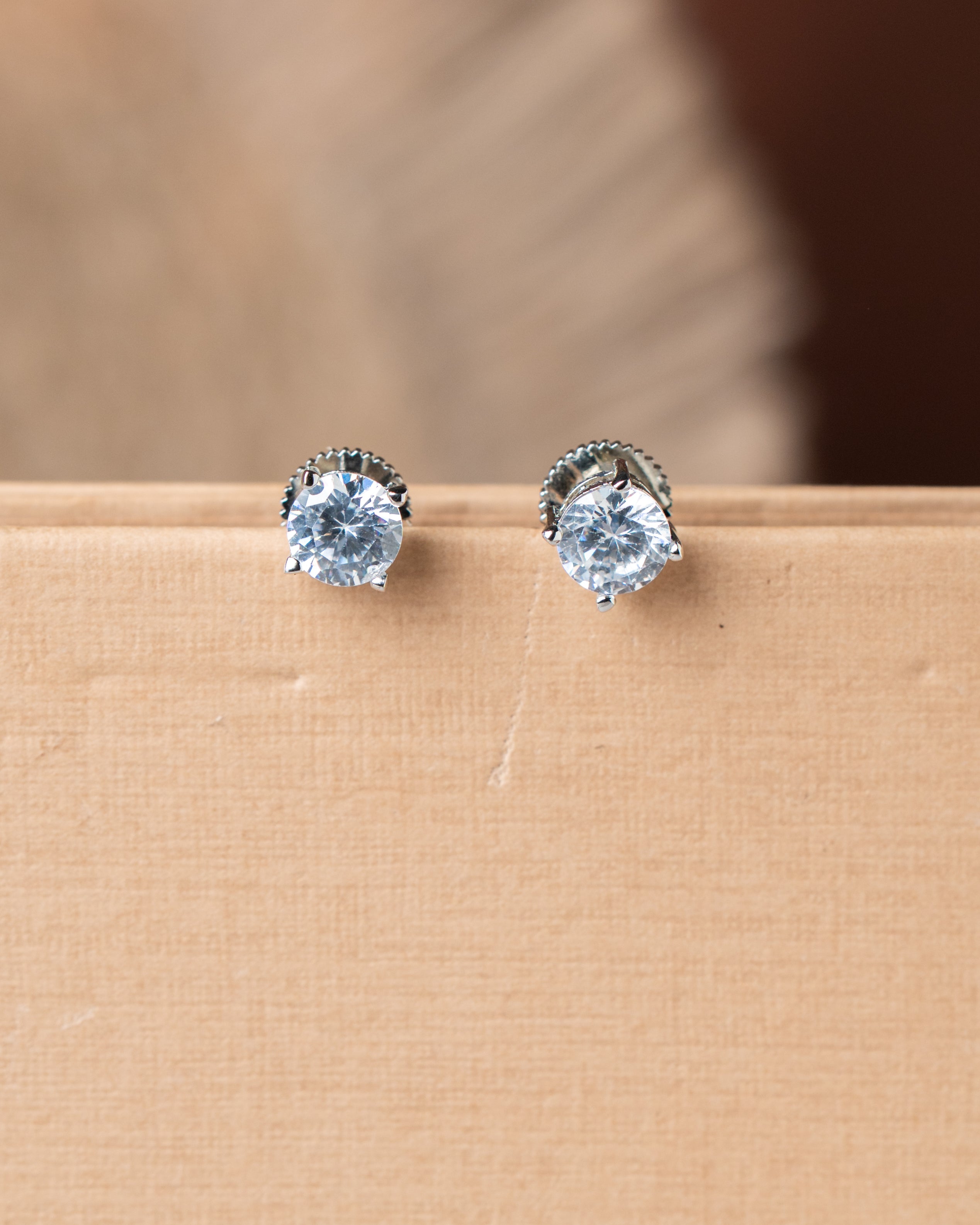 Rhodium-Plated Classic AD Tennis Necklace Set with Solitaire Studs