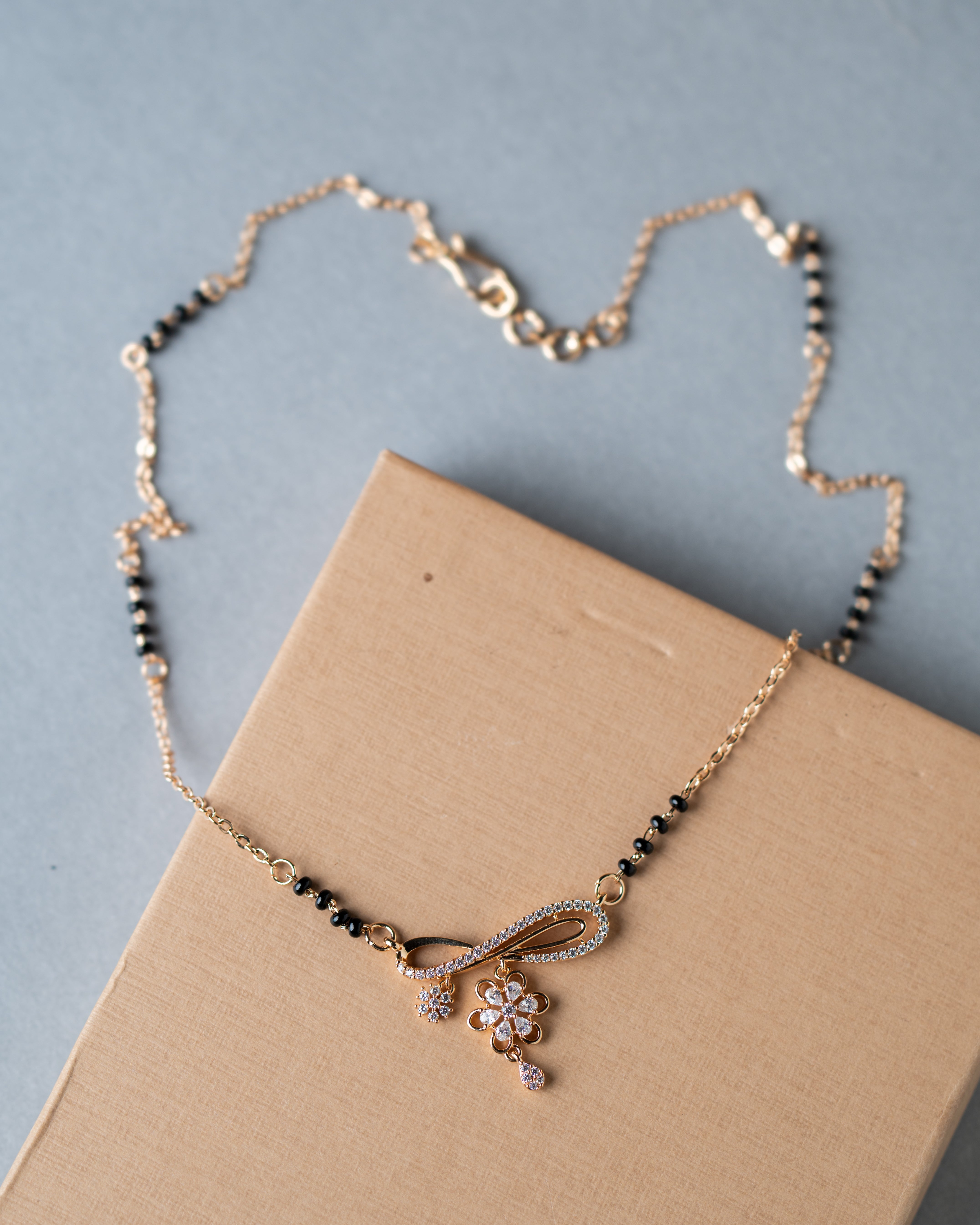 Gold-Toned Infinity Floral American Diamond (AD) Mangalsutra