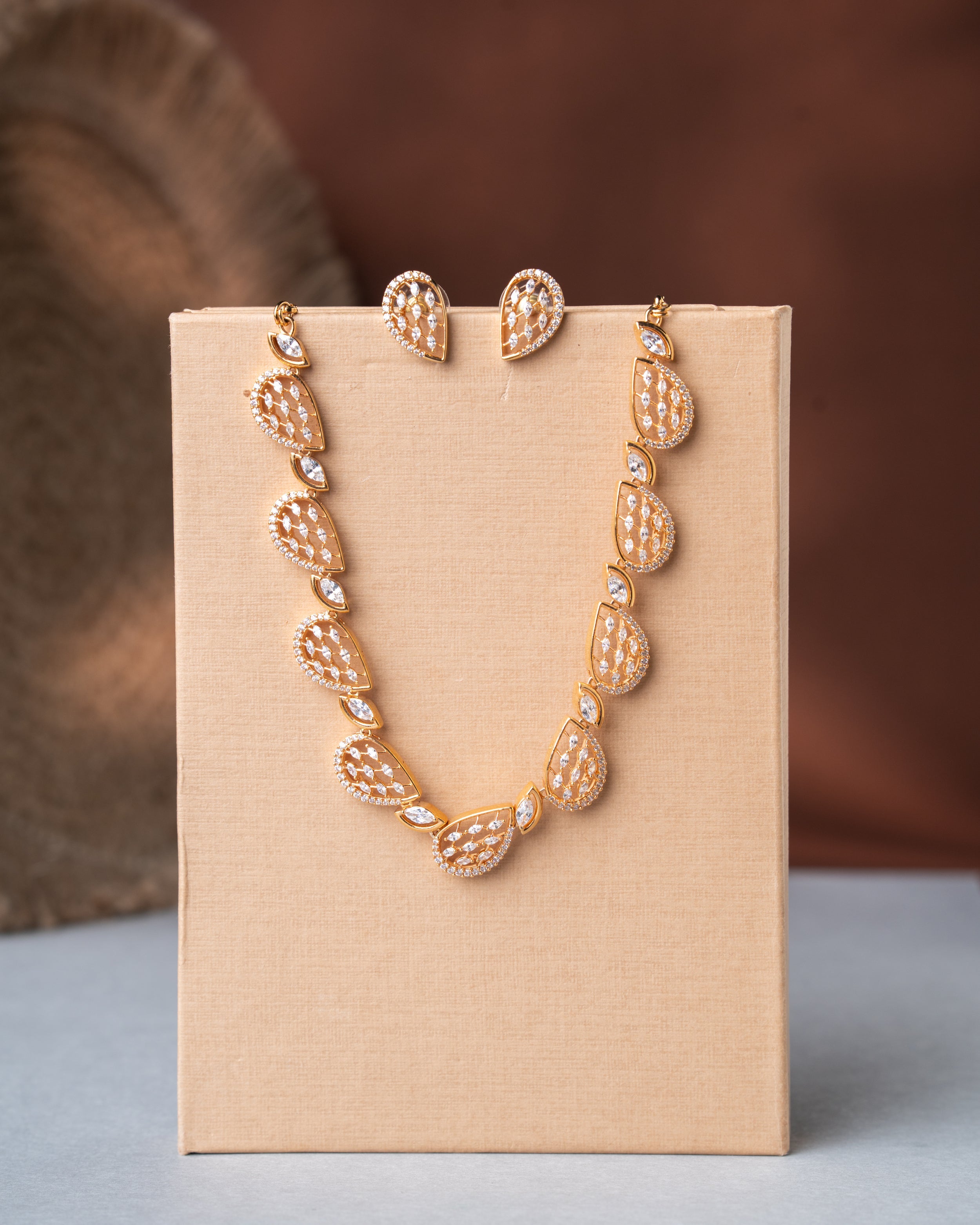 Gold-Toned Teardrop Marquess Real Look-Alike Necklace Set