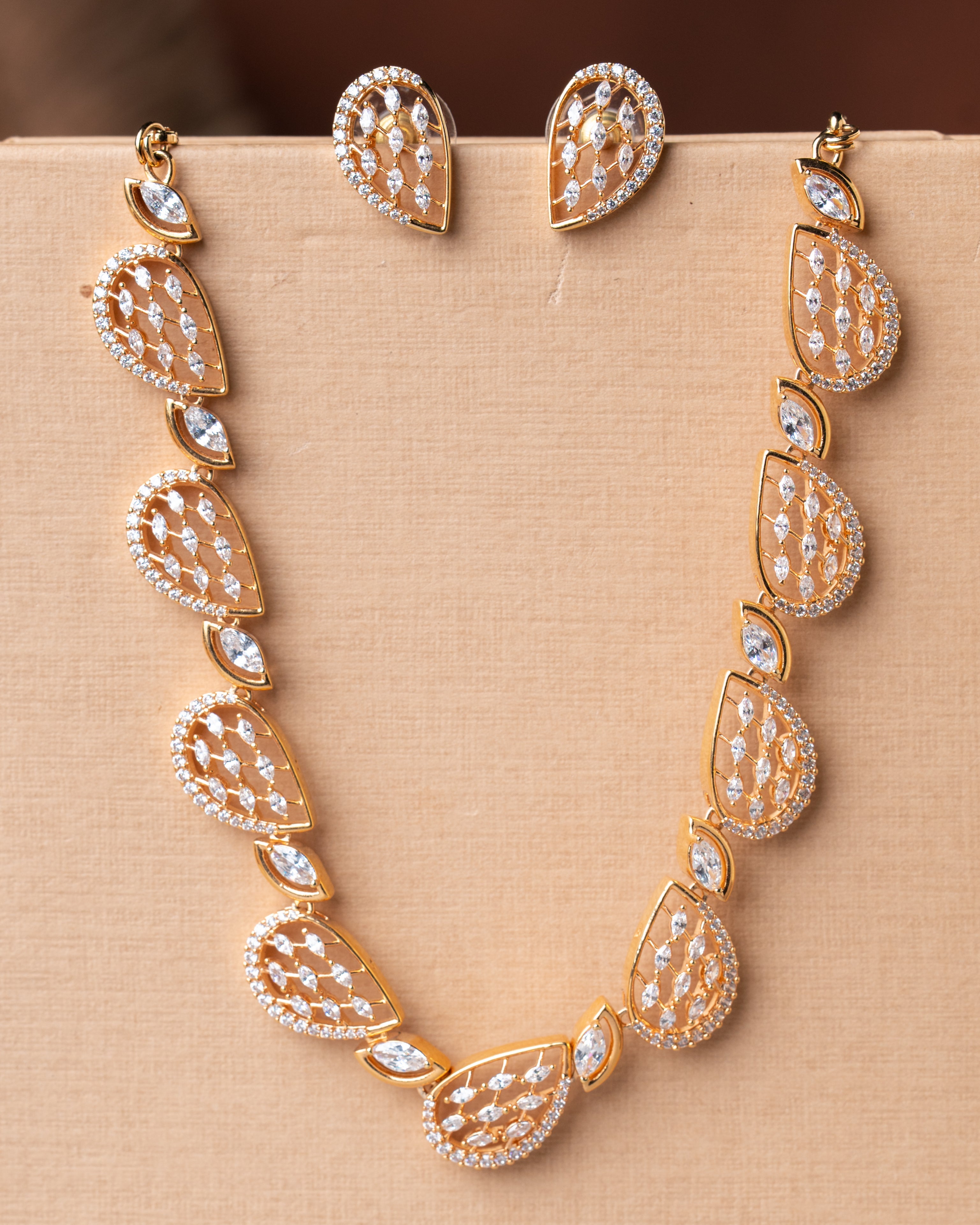 Gold-Toned Teardrop Marquess Real Look-Alike Necklace Set