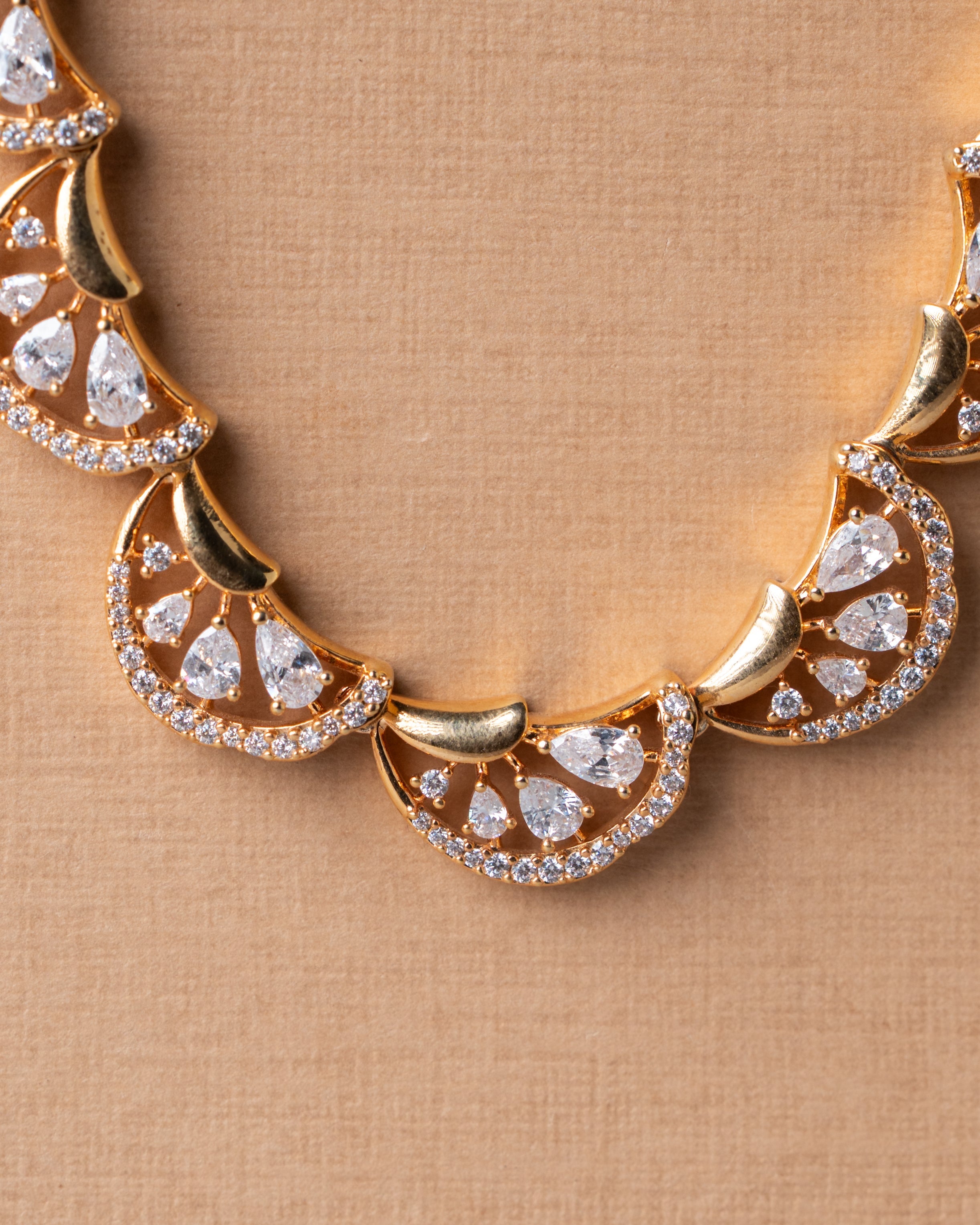 Gold-Toned Crescent Fan Pave AD Necklace Set