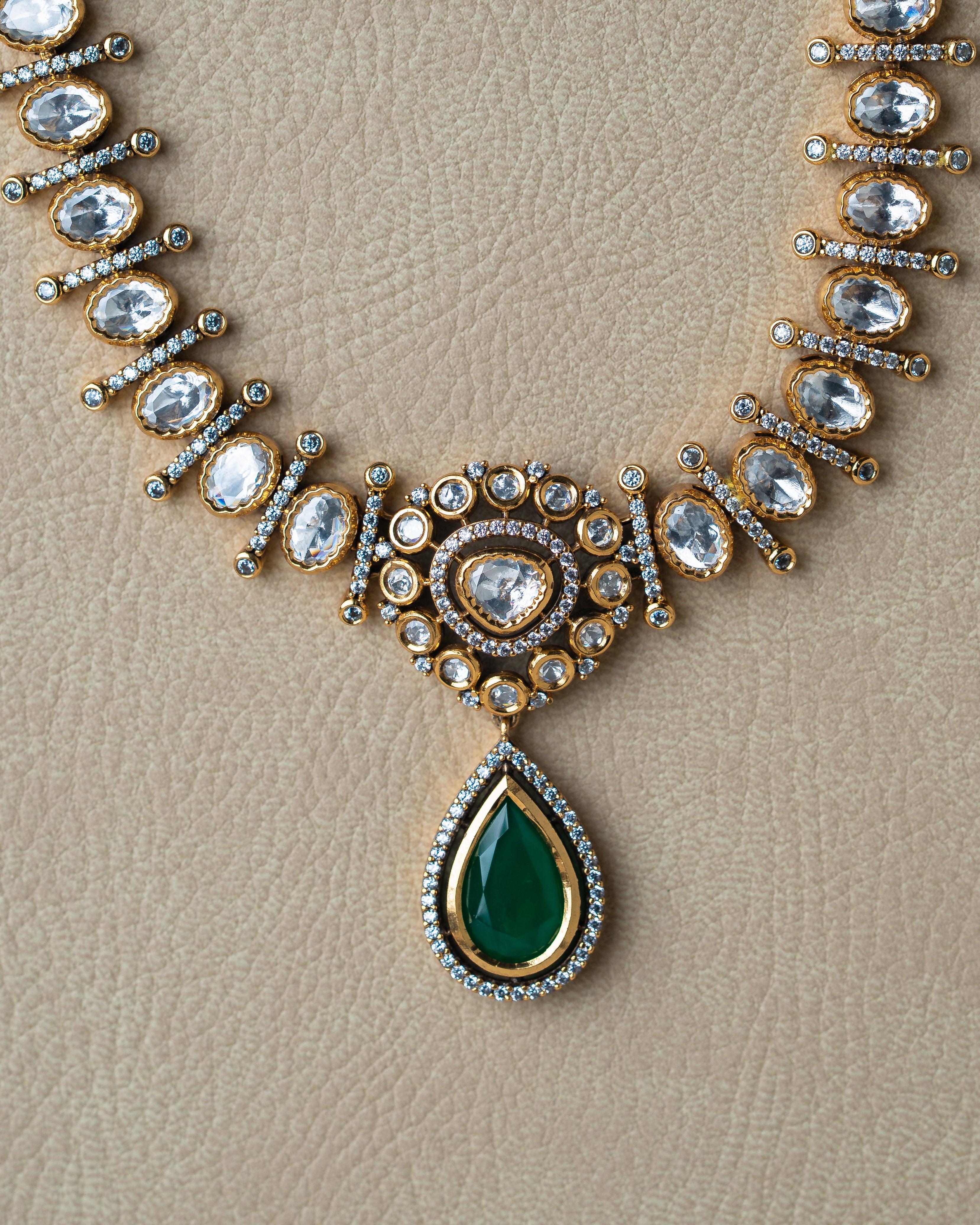 Kundan Emerald Drop Necklace Set