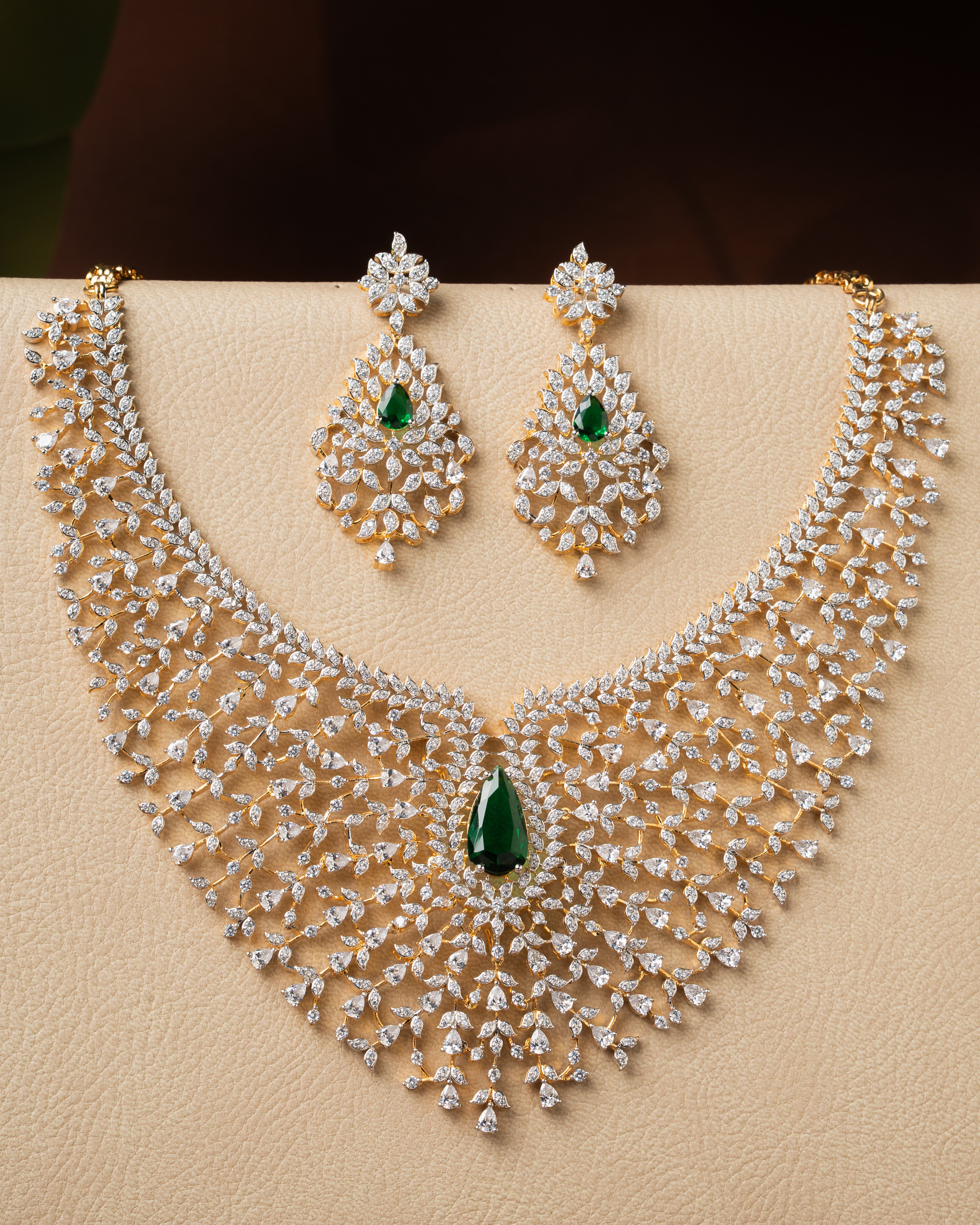 Emerald Elegance Necklace Set - American Diamond