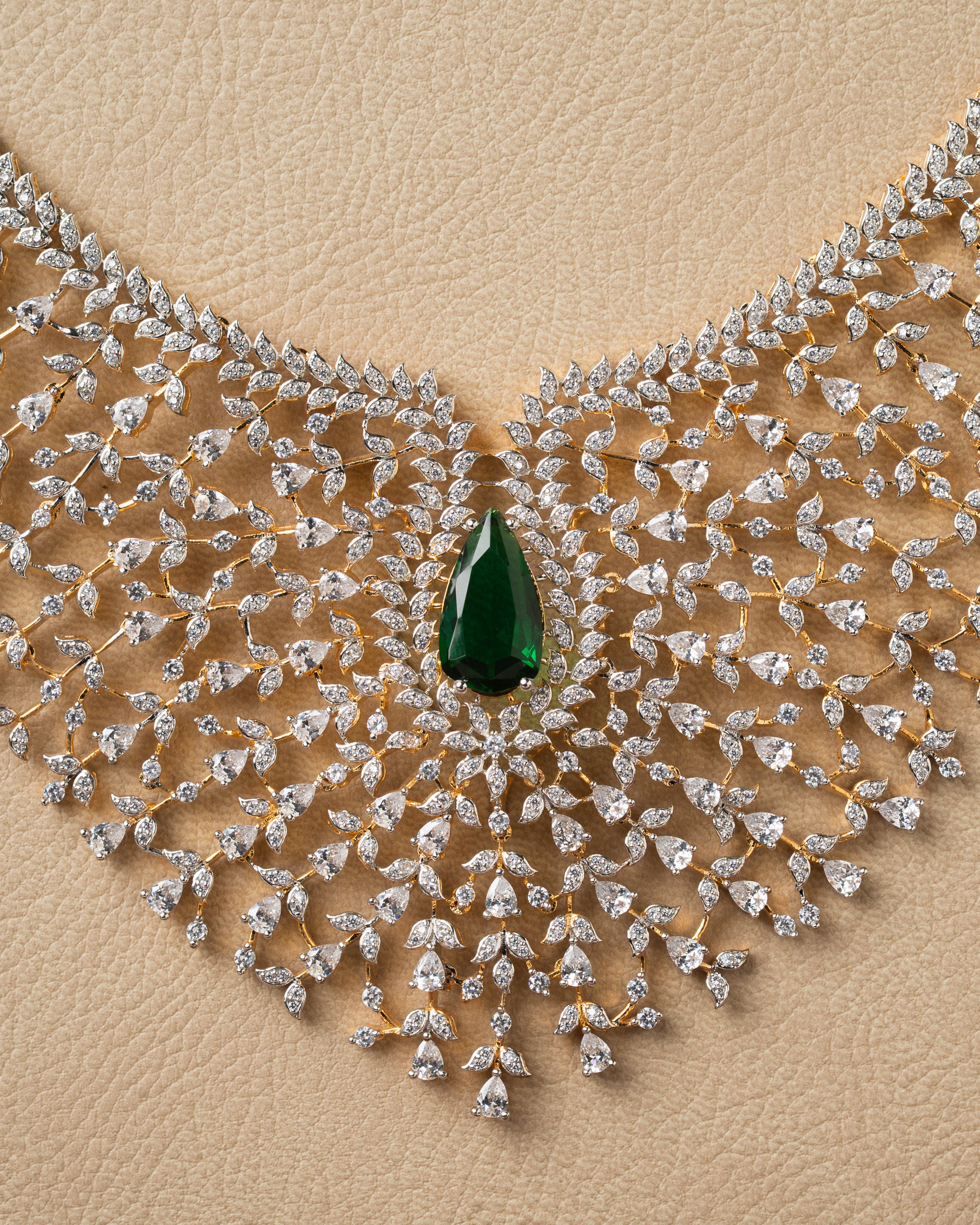 Emerald Elegance Necklace Set - American Diamond